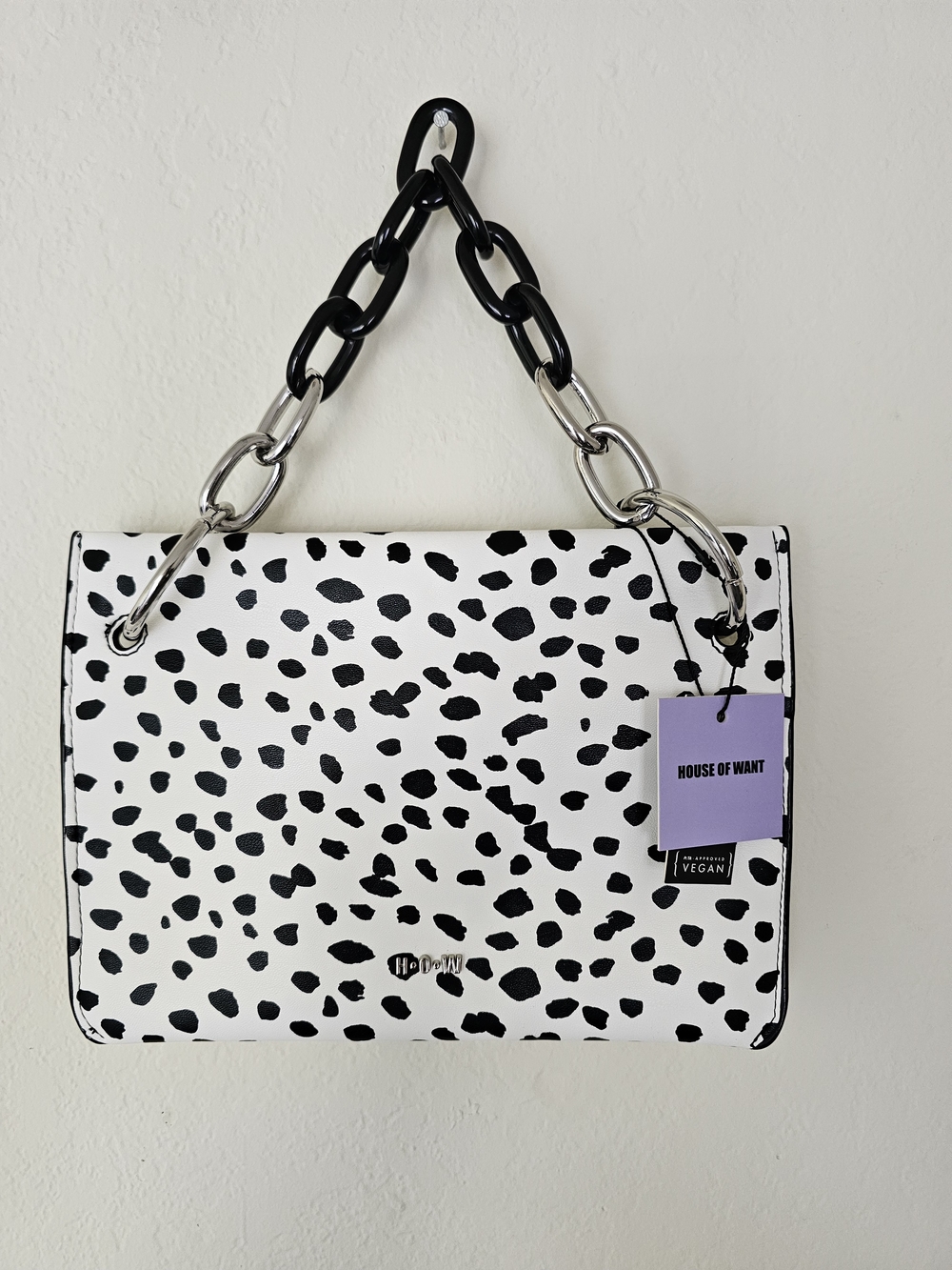 House Of Want Dalmatian-Print Shoulder Bag in White and Black